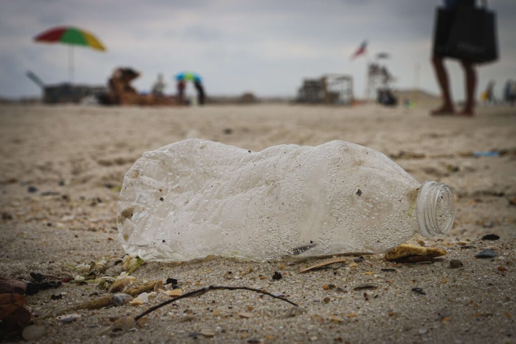 Plastic water bottle on the beach