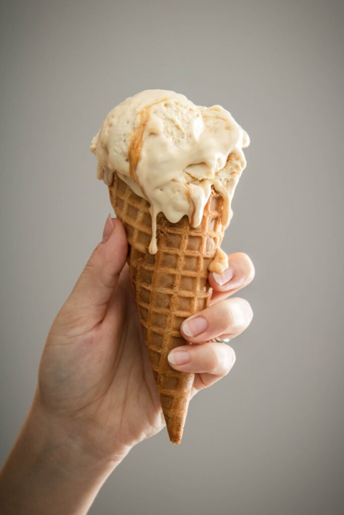 Ice cream cone with melting ice cream.The Ice Cream Cone, an Original Zero Waste Take-away Container